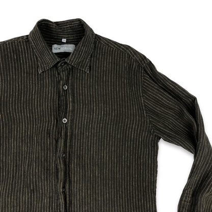 Vintage Striped Brown Linen Long Sleeved Shirt Size M