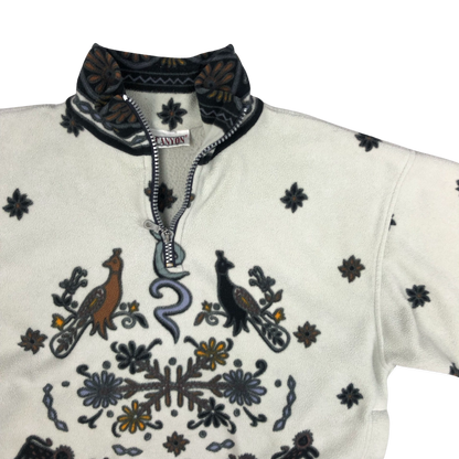 Vintage Abstract Pattern Beige 1/4-zip Fleece 3XL