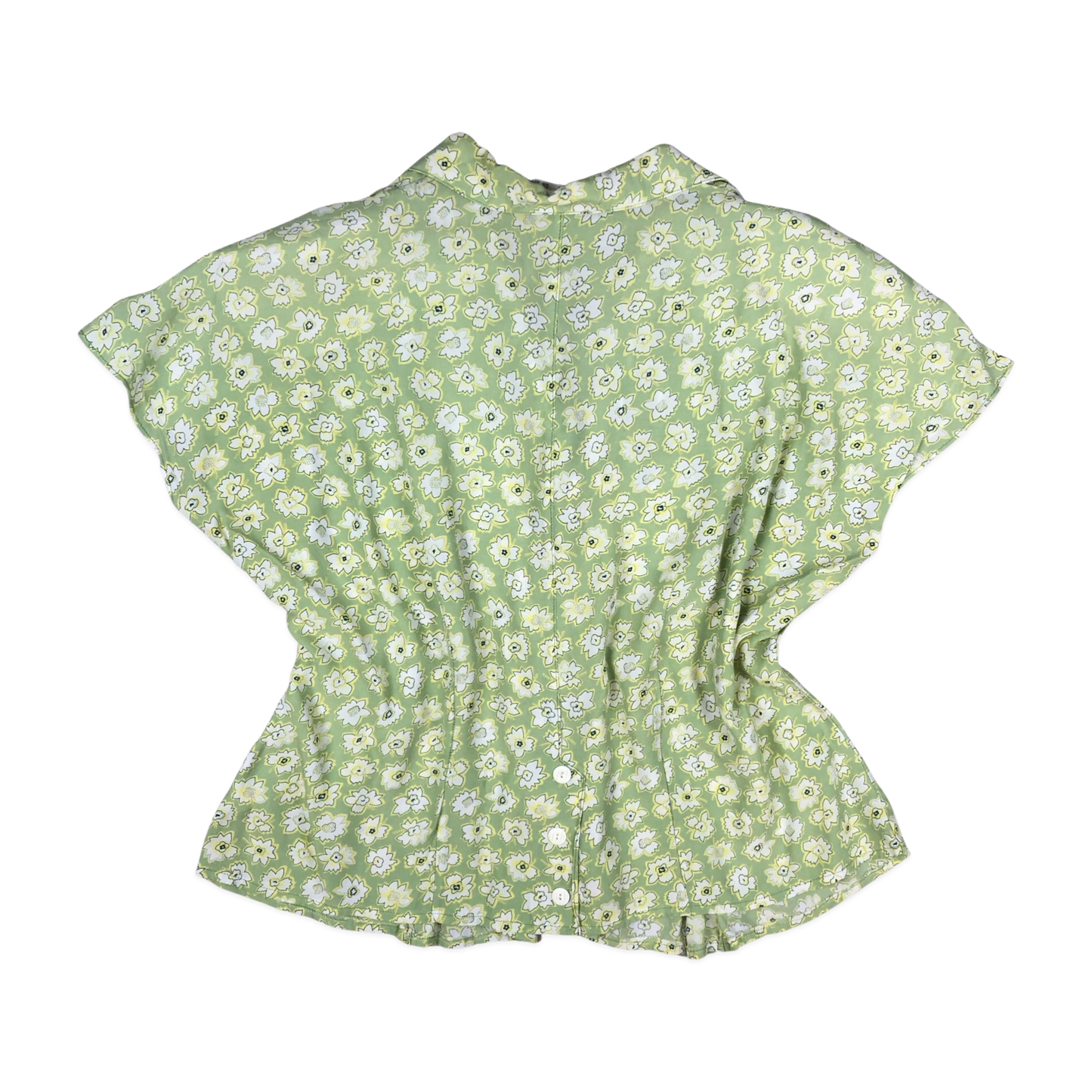 Vintage 70s 80s Green Botanical Pattern Blouse 14