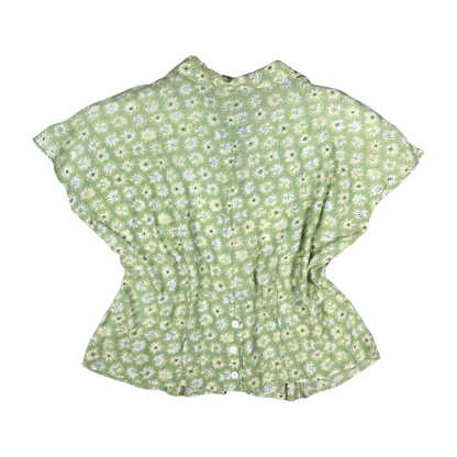 Vintage 70s 80s Green Botanical Pattern Blouse 14