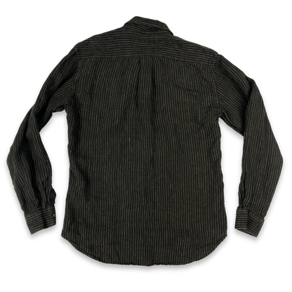 Vintage Striped Brown Linen Long Sleeved Shirt Size M