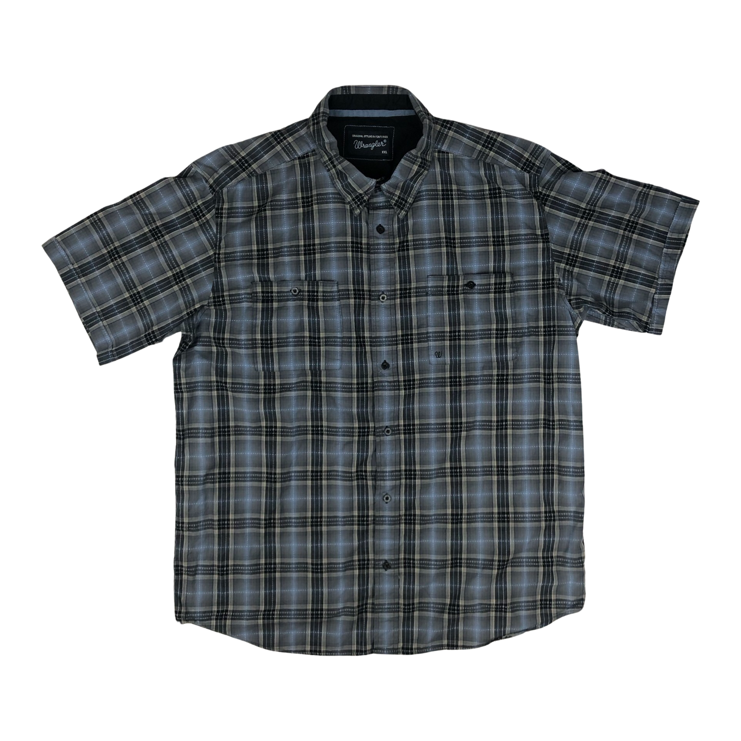Vintage Wrangler Blue and Grey Short Sleeved Plaid Shirt XXL