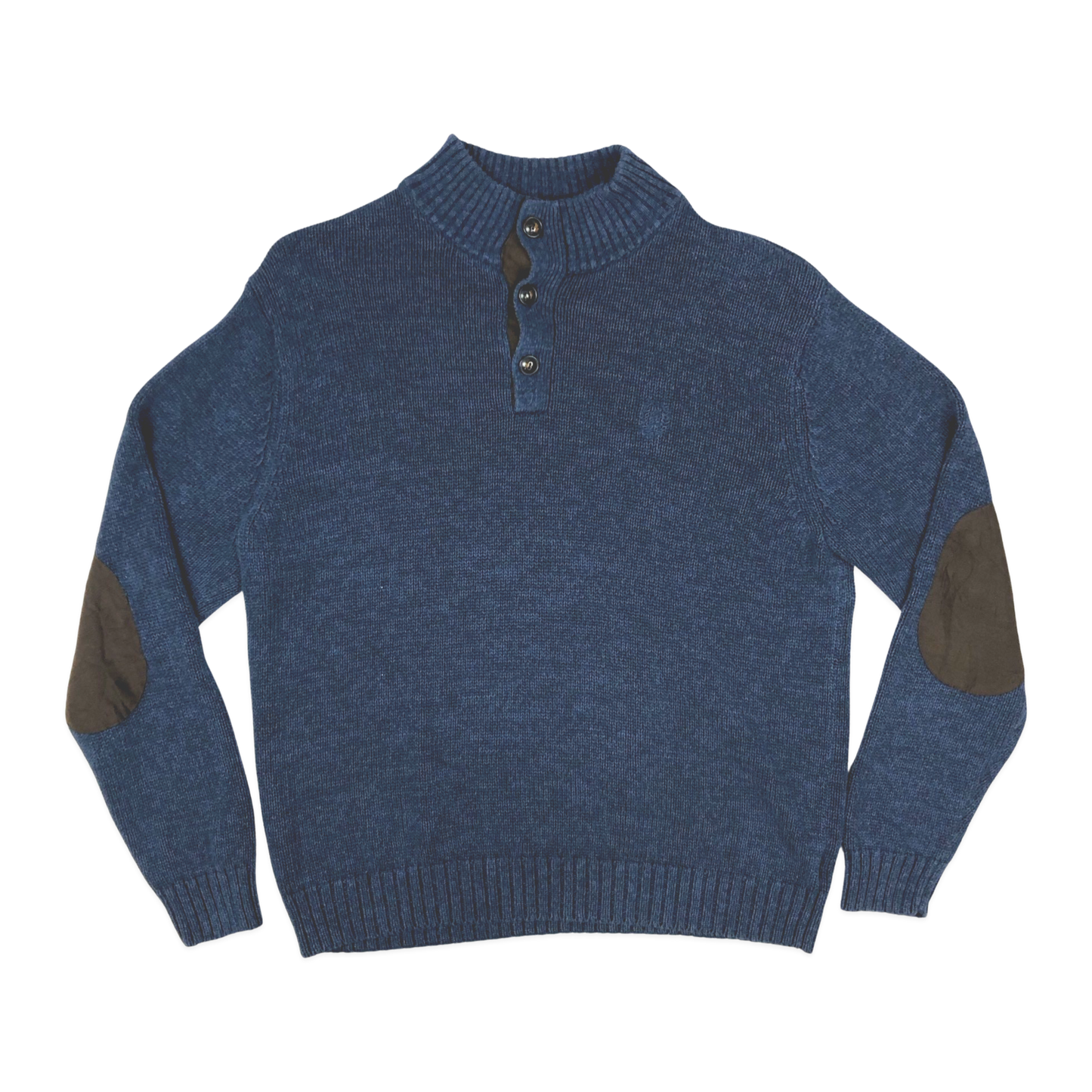 Vintage Chaps Navy Knit 1/4 Button Turtleneck Jumper L