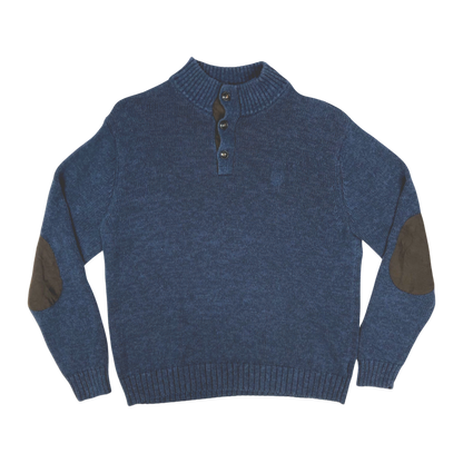 Vintage Chaps Navy Knit 1/4 Button Turtleneck Jumper L