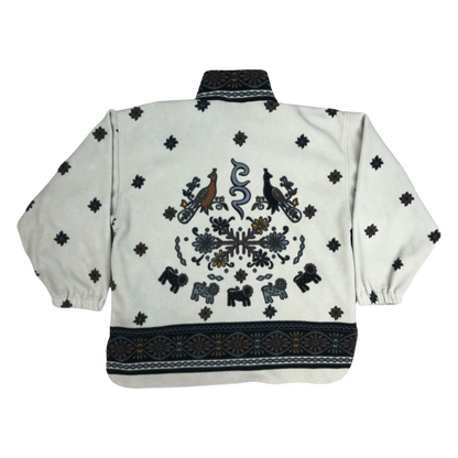 Vintage Abstract Pattern Beige 1/4-zip Fleece 3XL