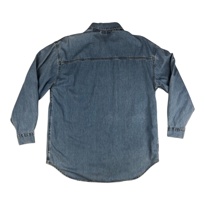 Vintage 80s Women's Embroidered Flower Denim Shirt 16
