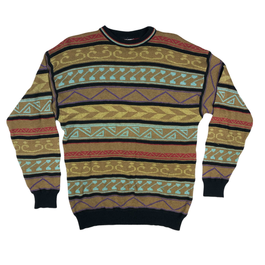 Vintage 80s Brown Patterned Knit Jumper L