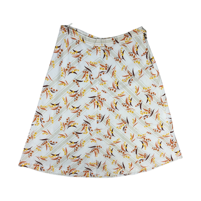 Vintage 60s 70s White Botanical Print A-line Skirt 12