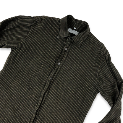 Vintage Striped Brown Linen Long Sleeved Shirt Size M