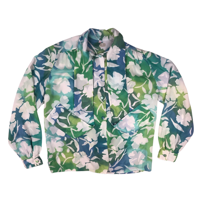 Vintage Green Botanical Print Sheer Blouse 14