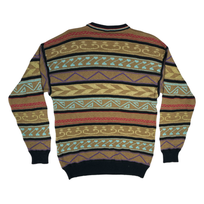 Vintage 80s Brown Patterned Knit Jumper L