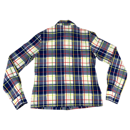 Vintage 70s Blue White Plaid Shirt Blouse 6