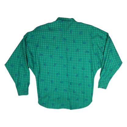 Vintage 80s 90s Teal Abstract Print Blouse 16