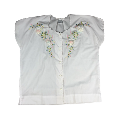 Vintage 80s 90s White Boxy Embroidered Blouse 14