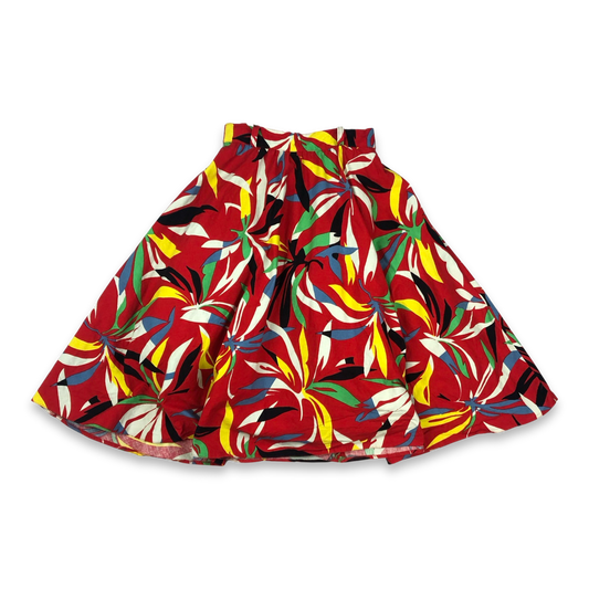 Vintage 80s Cotton Red Loud Floral Patterned Full Circle Skirt 4