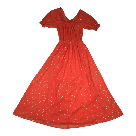 Vintage 70s Gold Flecked Red Maxi Dress Size 8