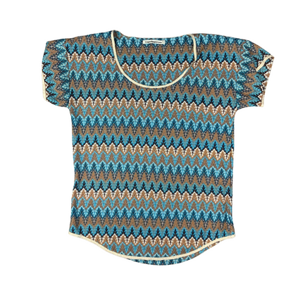 Vintage 'Copenhagen Luxe' Blue Brown Style Tee Shirt 12 14