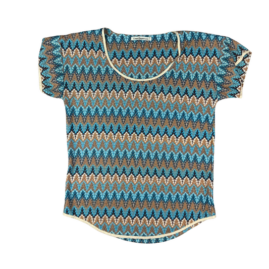 Vintage 'Copenhagen Luxe' Blue Brown Style Tee Shirt 12 14