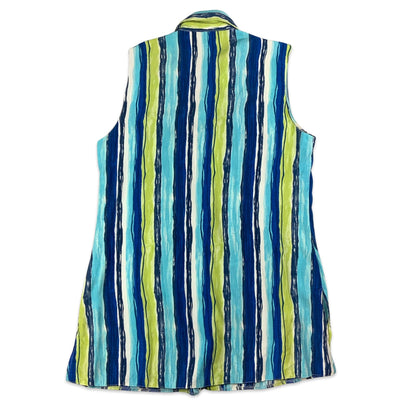 Blue White & Green Striped Sleeveless Blouse 10 12