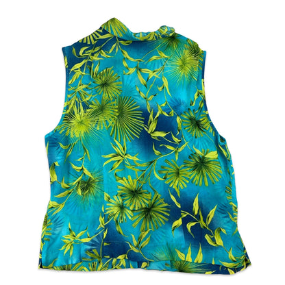 Green & Blue Botanical Print Sleeveless Blouse 14 16