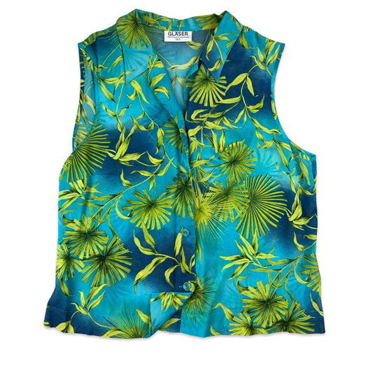 Green & Blue Botanical Print Sleeveless Blouse 14 16