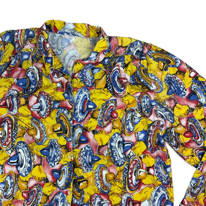 Vintage Yellow Red & Blue Sombrero Print Blouse 18 20