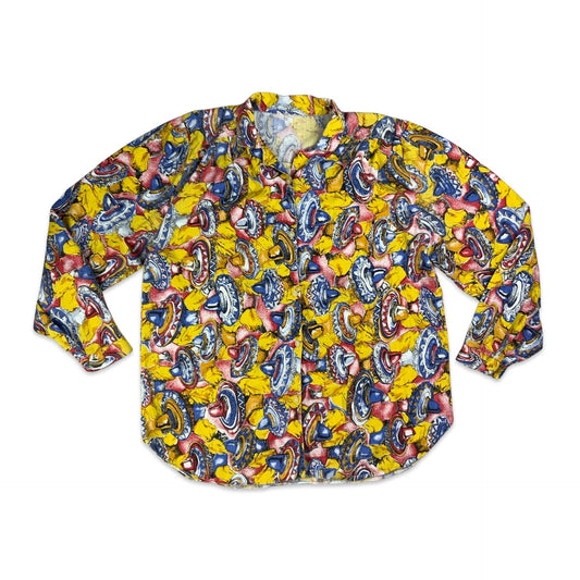 Vintage Yellow Red & Blue Sombrero Print Blouse 18 20