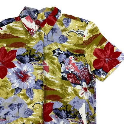 Yellow Lilac & Red Abstract Print Hawaiian Blouse 14 16