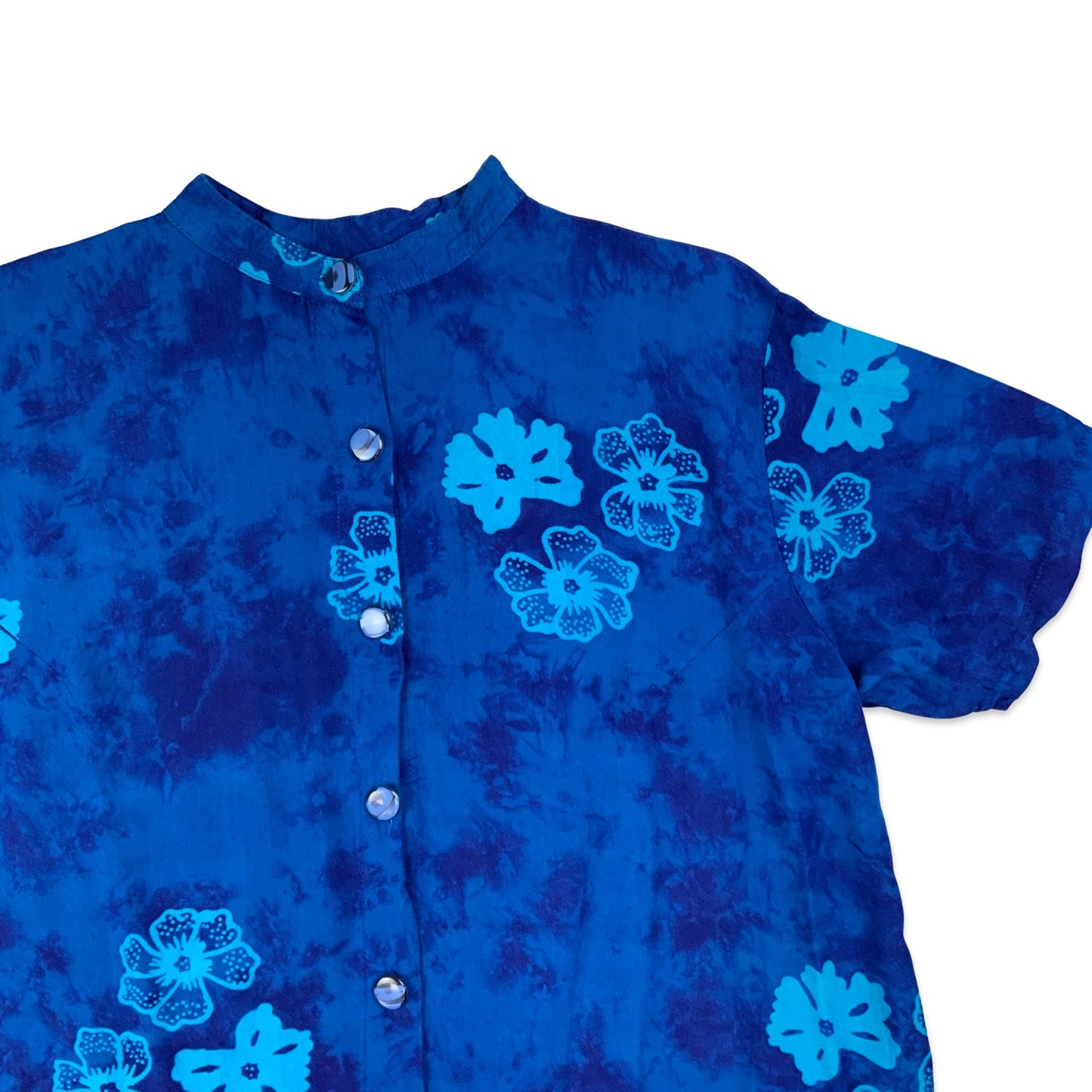 Blue Floral Print Short Sleeve Blouse 14 16
