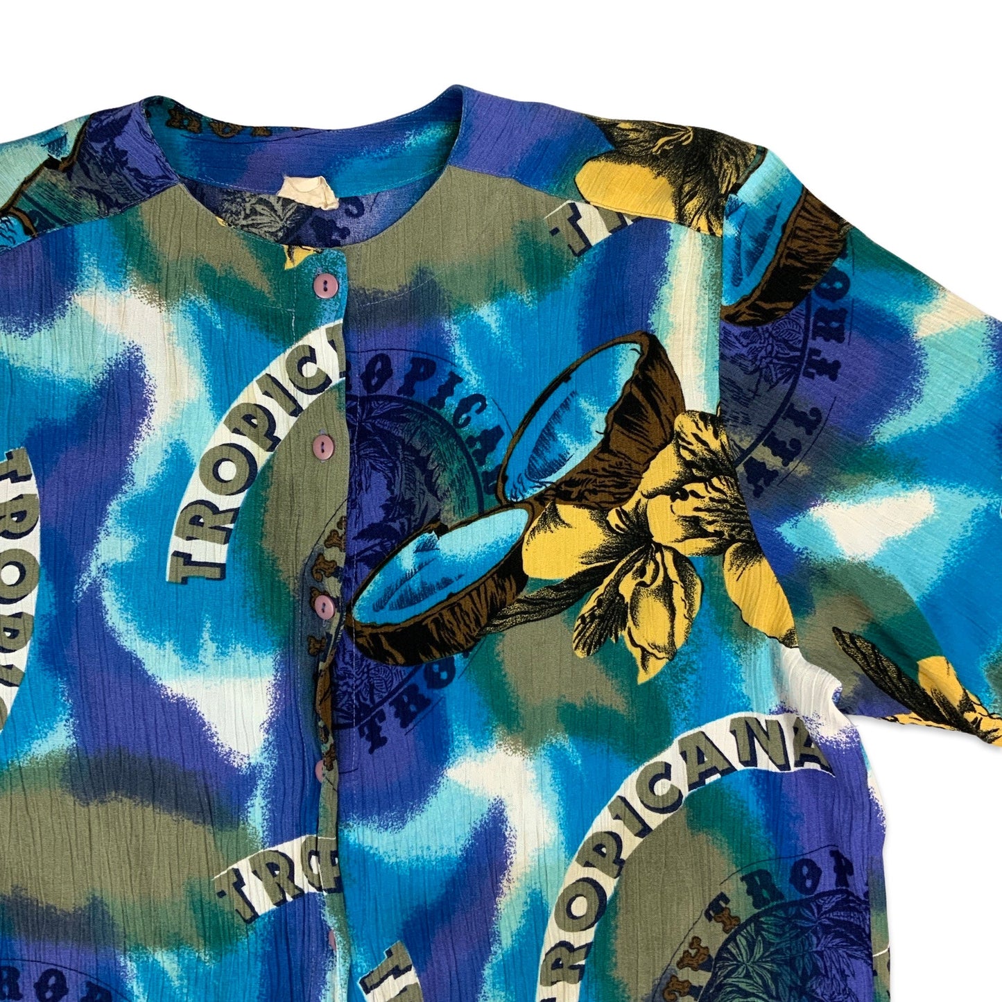 Vintage Blue White & Brown Graphic Print Blouse 18 20