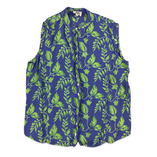 Blue & Green Botanical Print Sleeveless Blouse 12 14