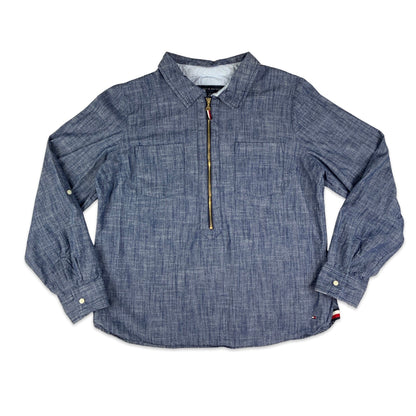 Tommy Hilfiger 1/2-zip Blue Denim Chambray Shirt M L