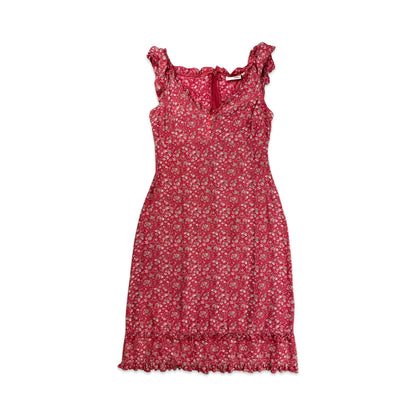 Vintage Pink & White Floral Print Sleeveless Dress 10 12