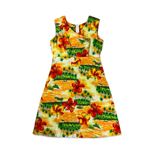 Vintage 60s 70s Hukilau Fashions Hawaiian Sleeveless Dress 8 10