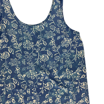 Vintage Blue & White Floral Print Sleeveless Dress 12 14