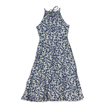Ralph Lauren Chaps Blue & White Floral Print Sleeveless Dress 8 10