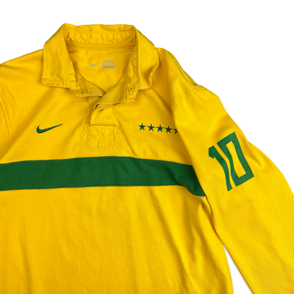 00's Nike Brazil Long Sleeve Polo Shirt M