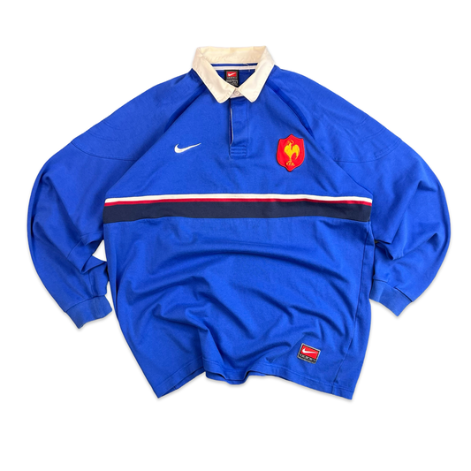 Nike France Football Long Sleeved Blue Polo Shirt XXL