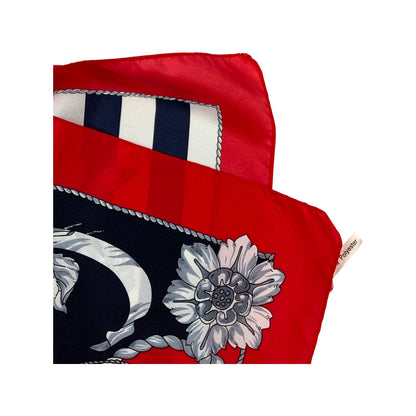 Vintage Navy, Red, and White Floral Scarf