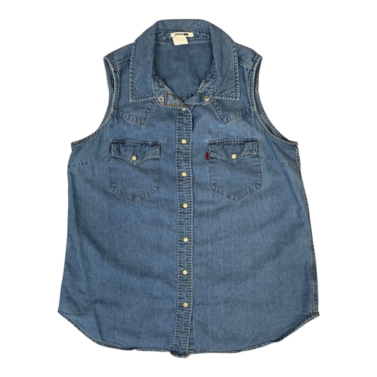 Vintage Y2K Levis Ladies Denim Western Sleeveless Shirt 10