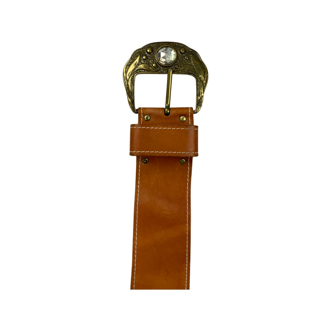 Vintage Tan Large Buckle with Gem Belt