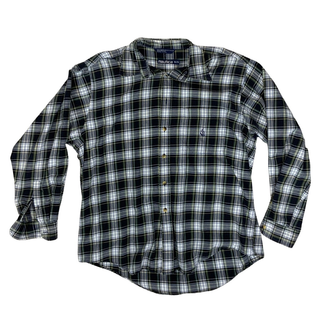 Vintage Nautica Blue and Green Plaid Flannel Shirt XL