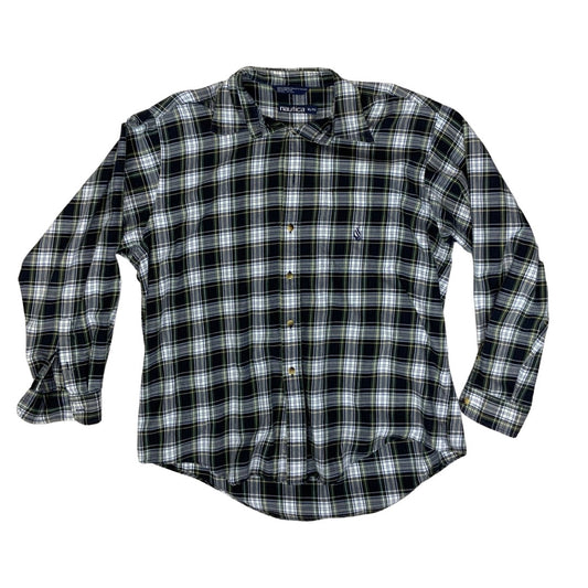Vintage Nautica Blue and Green Plaid Flannel Shirt XL