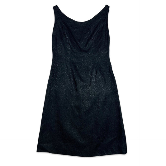 Vintage 60s Black Brocade Patterned Shift Dress 8 10 12