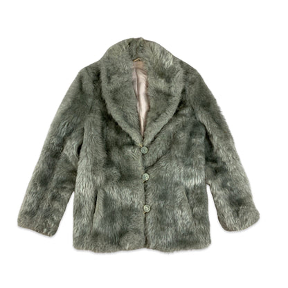 Vintage Y2K Silver Grey Faux Fur Coat 10 12 14