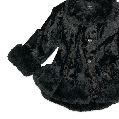 Vintage Y2K Black Velvet Faux Fur Princess Coat 14 16