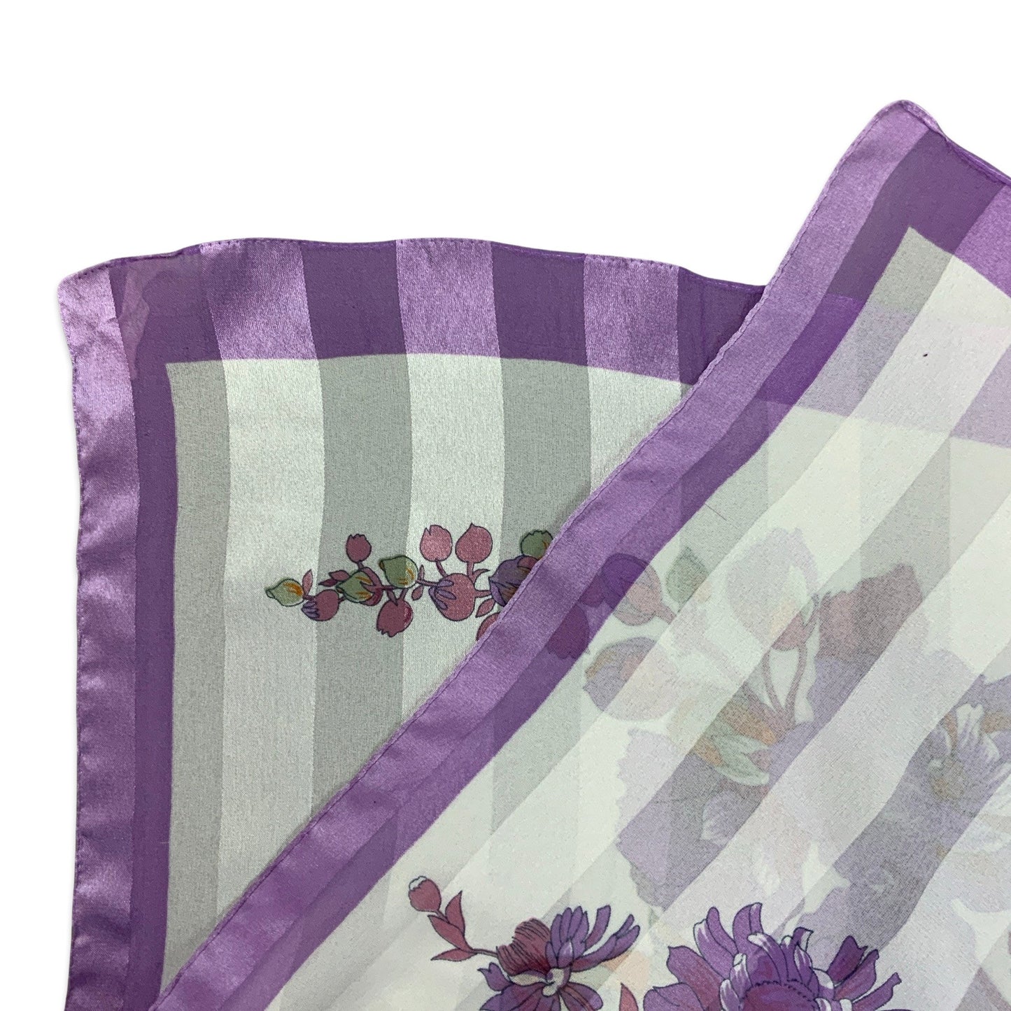 Vintage 70s Lilac White Orange Pink Green Floral Print Scarf
