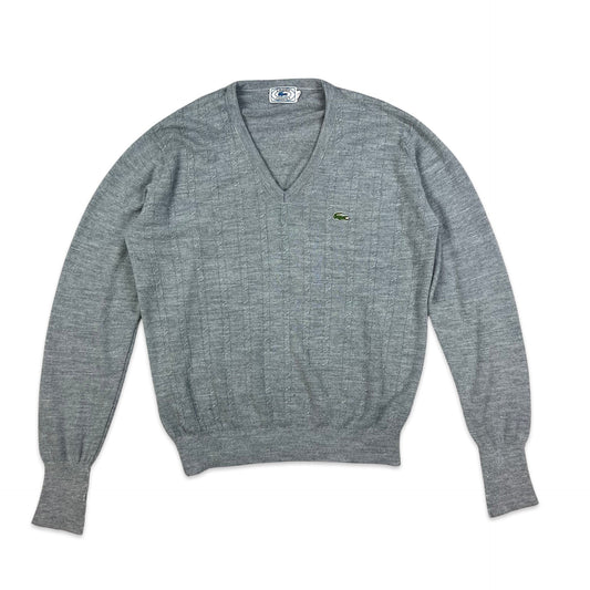 80s Vintage Lacoste Cable Knit Jumper Grey M L