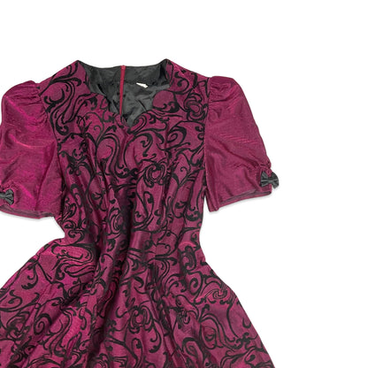 80s Vintage Metallic Party Midi Dress Pink Purple Black 12 14