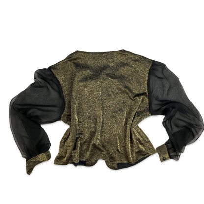 Vintage 90s Lurex Gold Black Shimmer Party Blouse 12 14 16